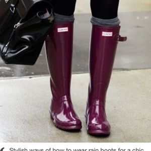 Hunter Huntress Wide Calf Maroon Rain Boots